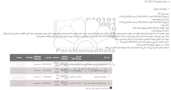 مزایده قراضه ذوبی پرس شده مخلوط گالوانیزه....