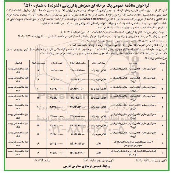 فراخوان مناقصه جمع آوری مدارس کانکسی ...