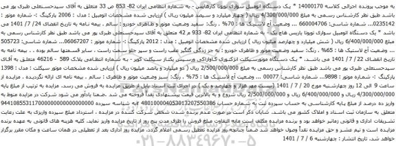 آگهی مزایده  یک دستگاه اتومبیل سواری تویوتا کارهایس