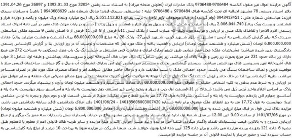 آگهی مزایده پلاک ثبتی 611 فرعی از 8 الی 11 فرعی از 6 اصلی بخش 9