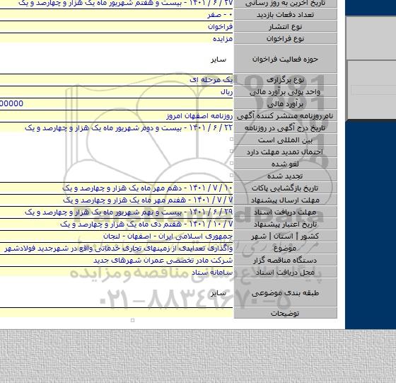 مزایده, واگذاری تعدایدی از زمینهای تجاری خدماتی واقع در شهرجدید فولادشهر