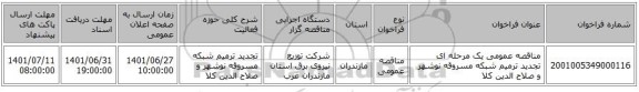 مناقصه، مناقصه عمومی یک مرحله ای تجدید ترمیم شبکه مسروقه نوشهر و صلاح الدین کلا