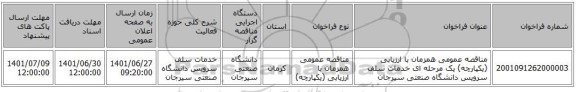 مناقصه، مناقصه عمومی همزمان با ارزیابی (یکپارچه) یک مرحله ای خدمات سلف سرویس دانشگاه صنعتی سیرجان
