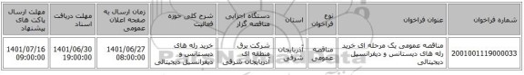 مناقصه، مناقصه عمومی یک مرحله ای خرید رله های دیستانس و دیفرانسیل دیجیتالی