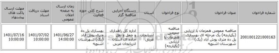 مناقصه، مناقصه عمومی همزمان با ارزیابی (یکپارچه) یک مرحله ای بهسازی پل ده متری پوش آباد (یک) شهرستان اشنویه
