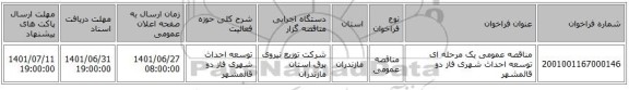 مناقصه، مناقصه عمومی یک مرحله ای توسعه احداث شهری فاز دو	قائمشهر
