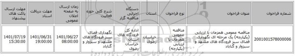 مناقصه، مناقصه عمومی همزمان با ارزیابی (یکپارچه) یک مرحله ای نگهداری فضای سبز فرودگاه های مشهد و سبزوار و گناباد