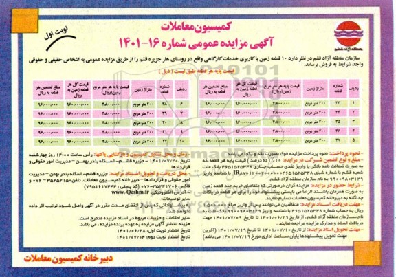 مزایده فروش 10 قطعه زمین با کاربری خدمات کارگاهی