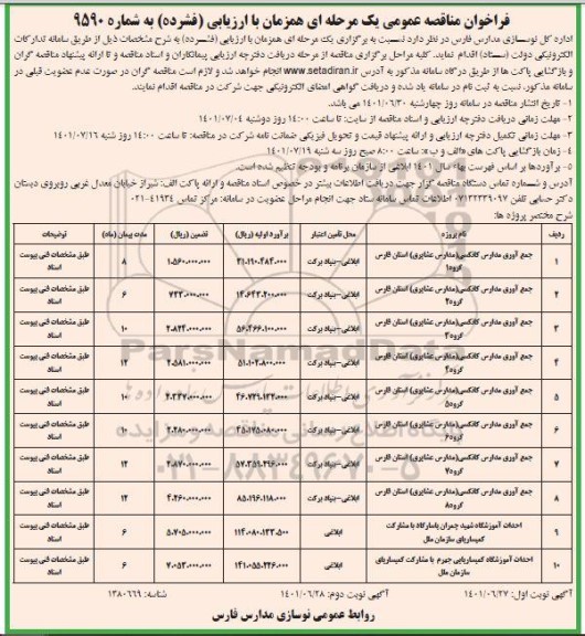 فراخوان مناقصه جمع آوری مدارس کانکسی ... نوبت دوم