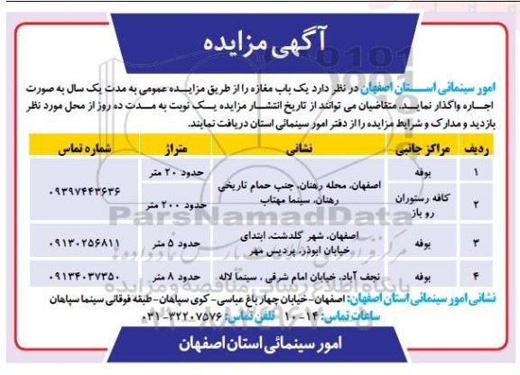 مزایده واگذاری یک باب مغازه