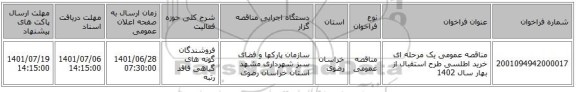 مناقصه، مناقصه عمومی یک مرحله ای خرید اطلسی طرح استقبال از بهار سال 1402