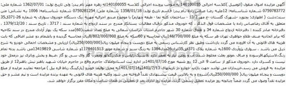 آگهی مزایده سواری پژوآردی 1600