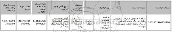 مناقصه، مناقصه عمومی همزمان با ارزیابی (یکپارچه) یک مرحله ای طرح آبرسانی نوده انقلاب  شهرستان خوشاب