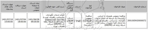 مناقصه، مناقصه عمومی همزمان با ارزیابی (یکپارچه) یک مرحله ای انجام خدمات نگهداری، پشتیبانی، راهبری، نصب و راه اندازی کلیه تجهیزات سخت افزار و شبکه رایانه ای (EM/PM)