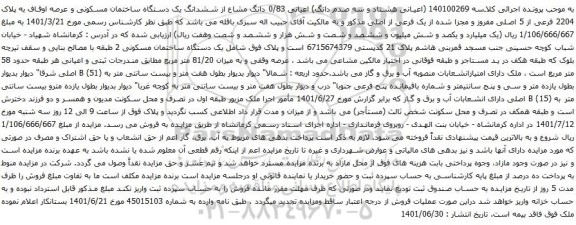 مزایده ششدانگ یک دستگاه ساختمان مسکونی 