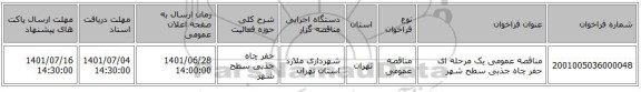 مناقصه، مناقصه عمومی یک مرحله ای   حفر چاه جذبی سطح شهر