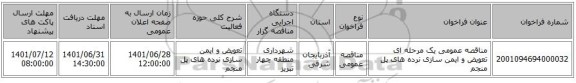 مناقصه، مناقصه عمومی یک مرحله ای تعویض و ایمن سازی نرده های پل منجم