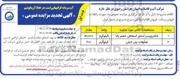 تجدید مزایده عمومی فروش اقلام اسقاطی...