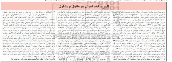 مزایده فروش ششدانگ عرصه و اعیان پلاک ثبتی 158 فرعی از 2319 اصلی