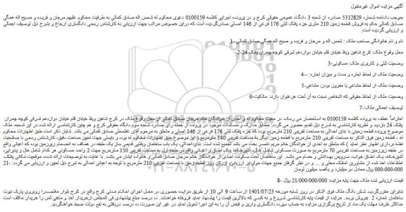 مزایده فروش قطعه زمین 210 متری جزء پلاک ثبتی 176 فرعی از 146 اصلی 