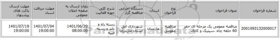 مناقصه، مناقصه عمومی یک مرحله ای حفر 60 حلقه چاه ،سپتیک و کانال
