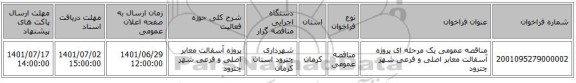 مناقصه، مناقصه عمومی یک مرحله ای پروژه آسفالت معابر اصلی و فرعی شهر چترود