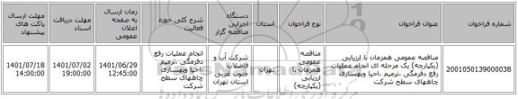 مناقصه، مناقصه عمومی همزمان با ارزیابی (یکپارچه) یک مرحله ای انجام عملیات رفع دفرمگی ،ترمیم ،احیا وبهسازی چاههای سطح شرکت