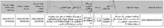 مناقصه، مناقصه عمومی یک مرحله ای مناسب سازی ورودی ها و معابرجهت معلولین در سطح منطقه 2