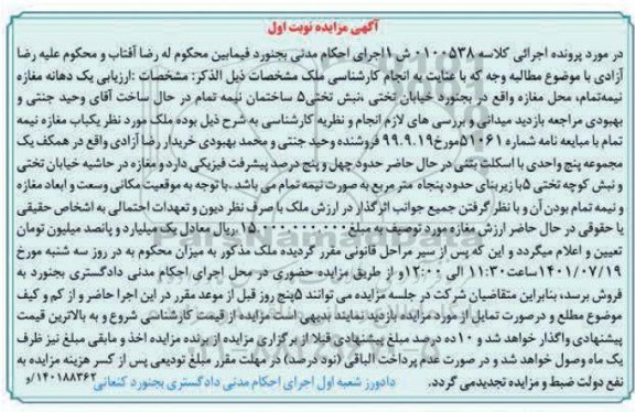 مزایده یک دهانه مغازه نیمه تمام
