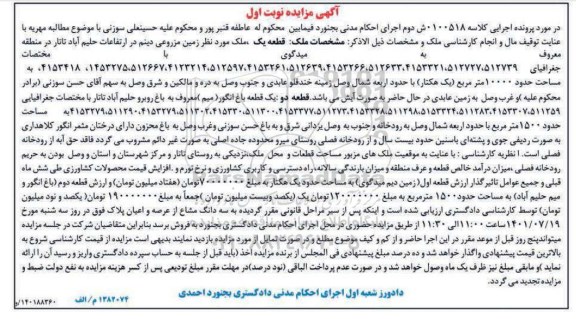 مزایده قطعه یک ملک مورد نظر زمین مزروعی