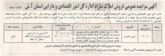مزایده،مزایده فروش املاک مازاد