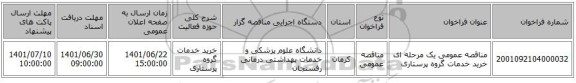 مناقصه، مناقصه عمومی یک مرحله ای خرید خدمات گروه پرستاری