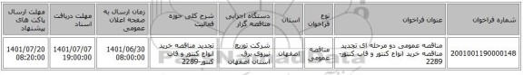 مناقصه، مناقصه عمومی دو مرحله ای تجدید مناقصه خرید انواع کنتور و قاب کنتور-2289