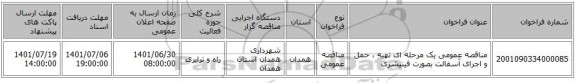 مناقصه، مناقصه عمومی یک مرحله ای تهیه ، حمل و اجرای آسفالت بصورت فینیشری