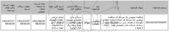 مناقصه، مناقصه عمومی یک مرحله ای مناقصه عمومی یک مرحله ای انجام خدمات حفظ و نگهداری از فضای سبز ساختمانهای حوزه ستادی شرکت مادر تخصصی تولید ، انتقال و توزیع ن