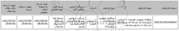 مناقصه، مناقصه عمومی همزمان با ارزیابی (یکپارچه) یک مرحله ای مرحله اول بازسازی استادیوم میاندوآب