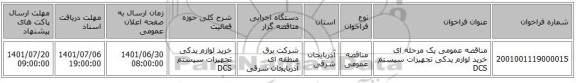 مناقصه، مناقصه عمومی یک مرحله ای خرید لوازم یدکی تجهیزات سیستم DCS