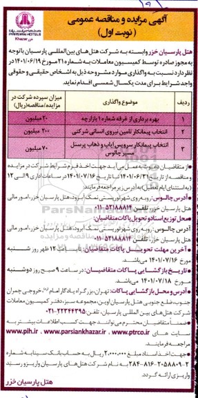 مزایده و مناقصه بهره برداری از غرفه شماره 1 بازارچه و...