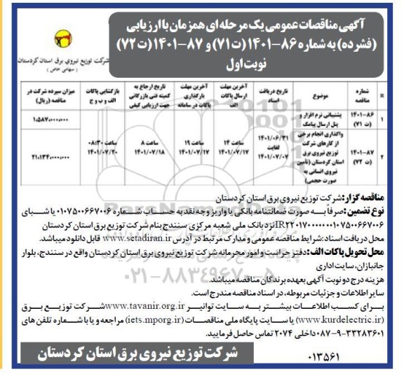 مناقصه عمومی پشتیبانی نرم افزار و پنل ارسال پیامک ...