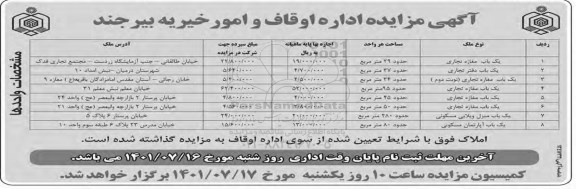 مزایده یکباب مغازه تجاری ....