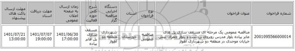 مناقصه، مناقصه عمومی یک مرحله ای مسقف سازی پل های عابر پیاده بلوار مدرس روبروی زردشت و بلوار چمران نبش خیابان موحدی در منطقه دو شهرداری اهواز