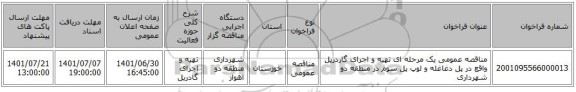 مناقصه، مناقصه عمومی یک مرحله ای تهیه و اجرای گاردریل واقع در پل دغاغله و لوپ پل سوم در منطقه دو شهرداری