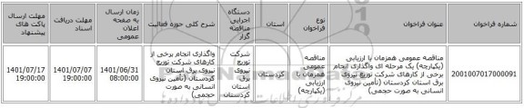 مناقصه، مناقصه عمومی همزمان با ارزیابی (یکپارچه) یک مرحله ای واگذاری انجام برخی از کارهای شرکت توزیع نیروی برق استان کردستان (تأمین نیروی انسانی به صورت حجمی)