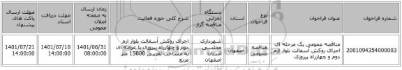مناقصه، مناقصه عمومی یک مرحله ای اجرای روکش آسفالت بلوار ارم دوم و چهارراه پیروزی