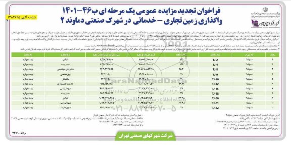 فراخوان تجدید مزایده تعداد 11 قطعه زمین تجاری - خدماتی