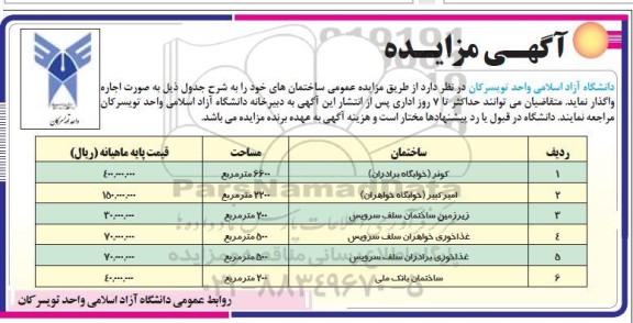  مزایده عمومی ساختمان های