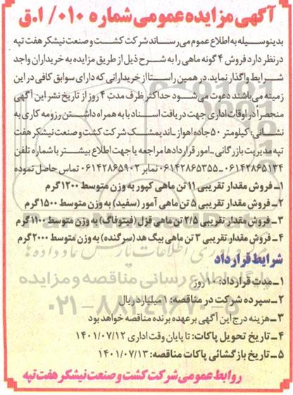 مزایده فروش 4 گونه ماهی 