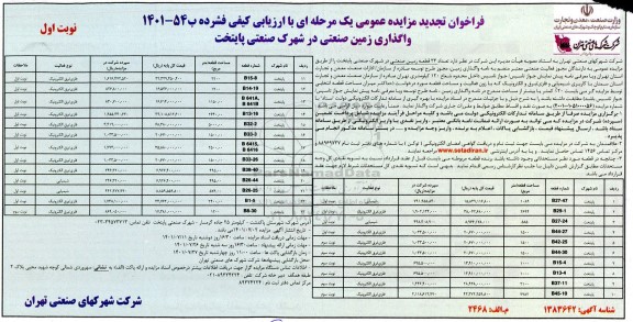مزایده واگذاری زمین صنعتی تجدید