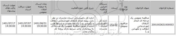 مناقصه، مناقصه عمومی یک مرحله ای انجام کارهای امورخدماتی (نظافت و نگهبانی و..)