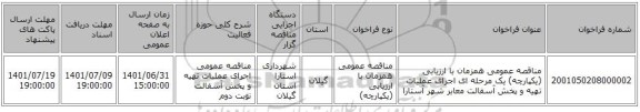 مناقصه، مناقصه عمومی همزمان با ارزیابی (یکپارچه) یک مرحله ای اجرای عملیات تهیه و پخش آسفالت معابر شهر آستارا